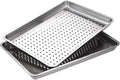 2-Pack Large 304 Stainless Steel Baking Pan Set (19.5"x13.5") - Non-Toxic Heavy Duty Commercial Grade Deep Sheet Pan, 1 Solid & 1 Perforated Pans for Roasting, Defrosting, Draining, Cooling