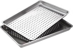 2-Pack Large 304 Stainless Steel Baking Pan Set (19.5"x13.5") - Non-Toxic Heavy Duty Commercial Grade Deep Sheet Pan, 1 Solid & 1 Perforated Pans for Roasting, Defrosting, Draining, Cooling