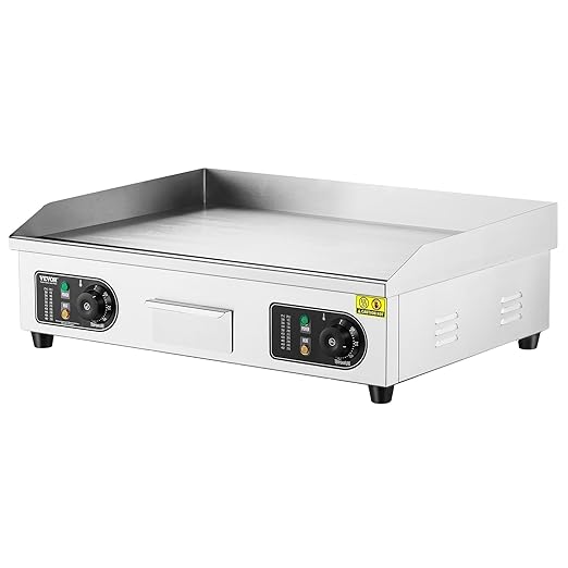 VEVOR Upgraded Commercial Electric Griddle, 2800W Stainless Steel Countertop Flat Top Grill, 26'' Griddle Grill with 2 Shovels and 2 Brushes, 122℉-572 ℉ Adjustable Temp, for Home Restaurant(No Plug)