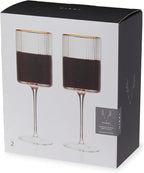 Viski Meridian Wine Glasses with Gold Rim, Crystal Drinking Glasses for Red and White Wines, Elegant Stemmed Glassware for Wedding Gifts, Birthday, Holiday, Dinner Party, Wine Lovers, 16 oz, Set of 2