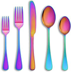 30 Pcs Rainbow Silverware Set Service for 6,Stainless Steel Flatware Serving Sets,Kitchen Tableware Set,Utensil Set for Home and Restaurant,Knives Forks Spoons Set,Mirror Polished,Dishwasher Safe