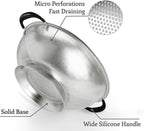 5 Qt Colander 18/8 Stainless Steel Colander Silicone Handle Easy Grip Micro-Perforated Strainer Heavy Duty and Self-draining Solid Ring Base BPA Free Dishwasher Safe - Black