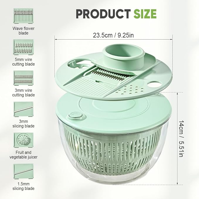 Salad Spinner with Slicer, Multifunctional Vegetable Spinner and Chopper, Large Capacity Salad Preparation Tool, Multi-blade Efficient Vegetable Washer for Home Kitchen (White)