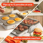 Bella 10"x 20" Ceramic Fold-n-Store Dual Temp Griddle, Fits-anywhere Kitchenware, EverGood Ceramic Nonstick Coating, 2 Temperature Zones up to 400°F, Dishwasher Safe Drip Tray, 1500 Watt, Oatmilk