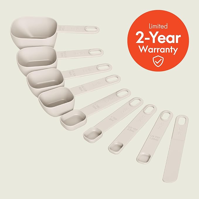 bella 9-Piece Nested Measuring Cups & Spoons Set, Stackable, 4 Cups, 4 spoons, 1 Leveler, Non-slip handles, Kitchen Cooking Baking Measuring Set, BPA Free, Dishwasher Safe, Oatmilk