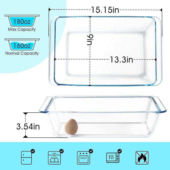 NUTRIUPS 5.7QT Rectangular Deep Glass Baking Dish, Large Glass Baking Pan for Oven, Clear Bakeware Deep Casserole Dish