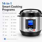 KINGBULL 14-in-1 Electric Pressure Cooker 8 Quart, Stainless Steel Multi Cooker with LCD Display and Knob Control, Slow Cooker, Rice Cooker, Steamer, Sauté, Yogurt Maker, Warmer, DIY Mode