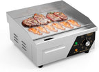 Bonnlo 14 Inch 1500W Commercial Griddle with Stainless Steel Countertop, Flat Griddle, 122-572℉ Adjustable Temp Control of Electric Flat Top Grill for Cheese 、Steak and Egg Indoor and Restaurant