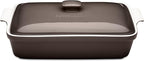 ROSSALLINI Stoneware Casserole Dish Bakeware Set with Lid, Covered Rectangular Dinnerware, Large 3.2 Quart, 11 by 9 Inch [Oyster Grey]