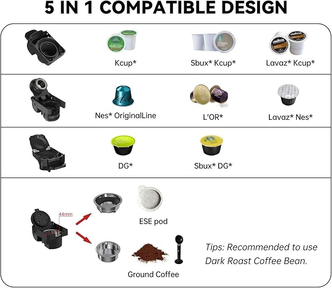 Multi-Capsule Coffee Maker, Hot/Cold Coffee Maker, Milk, ESE Pod Ground Coffee, Cafeteria, 19 Bar, 5 in 1 (Color : H2B BK, Size : CHINA_EU)