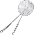 Stainless Steel Spider Skimmer, Set of 2 Professional Kitchen Pasta Strainer Spoon with Long Handle (L17 x D7.5 and L15.7 x D6)