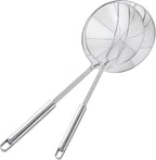 Stainless Steel Spider Skimmer, Set of 2 Professional Kitchen Pasta Strainer Spoon with Long Handle (L17 x D7.5 and L15.7 x D6)