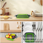AUAUY 2 PCS Collapsible Colander Set, Square Silicone Folding Colander with Plastic Handles, Eco-Friendly Large Hole Kitchen Strainer for Draining Pasta Vegetables Fruits-1 Large and 1 Small