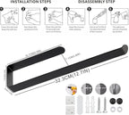 Self Adhesive Paper Towel Holder Under Cabinet Mount, 304 Stainless Steel Wall Mount Paper Towel Roll Rack for Kitchen Cabinet, Bathroom (Blakc)