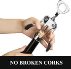 KORCCI Wine Opener, Heavy-Duty Zinc Alloy Wing Corkscrew, Premium Beer Bottle Opener, Multifunctional Wine Accessories with Ergonomic Handle and Sharp Screw, for Kitchen, Bar, Restaurant (BOX)