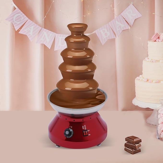 5 Tiers Commercial Chocolate Fountain 230W Hot Chocolate Fondue Tower 7 Lbs Stainless Steel Melting Machine Fondue Fountain for Cheese Party Wedding