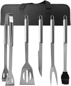 PTAPIPI 5-Piece Stainless Steel Grill Tool Set with Carry Bag – BBQ Utensils for Him, Young Men, Camping & Tailgating, Budget-Friendly Barbeque Gift