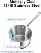 D&M Butter Warmer Set, 4-Piece Milk Frother and Chocolate Melting Pot, Multi-Ply Clad Stainless Steel Small Saucepan for Induction Stovetop, Coffee, Butter, Syrup, 0.14/0.23/0.39/0.57 Quart