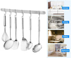 Stainless Steel Kitchen Utensil Racks Holder Hanging Rail Organize Pots Pans Kitchen Knife Gadgets On Wall Mounted Hanger Bar Rail Under Cabinet Shelf (6 Hook,17") Pack of 2