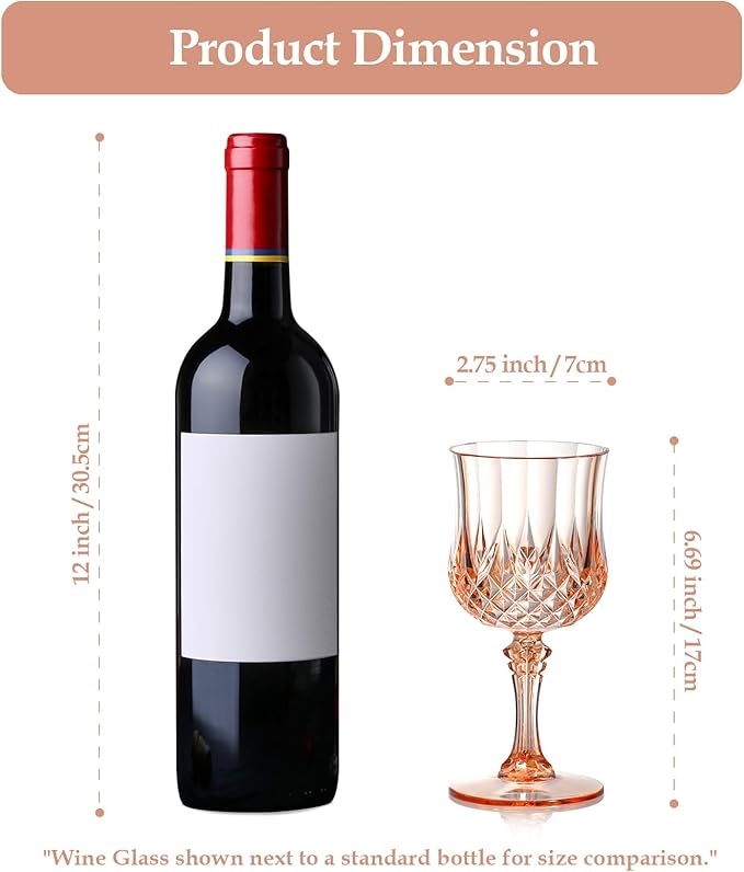 XUWAIDSGN 16 Pcs 7oz Plastic Vintage Wine Glasses Drinking Glasses Unbreakable Wedding Glassware Crystal Water Goblets Reusable Drinkware Vintage Champagne Flutes (16, Pink)