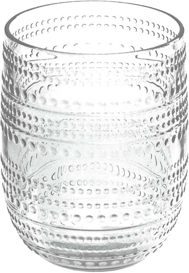 Beaded 15 oz Durable Acrylic Stemless Wine Glasses, Shatter-Resistant and Dishwasher-Safe Indoor/Outdoor Drinkware, Glass for Wine, Sangria, and Spritzers - Clear - Set of 6