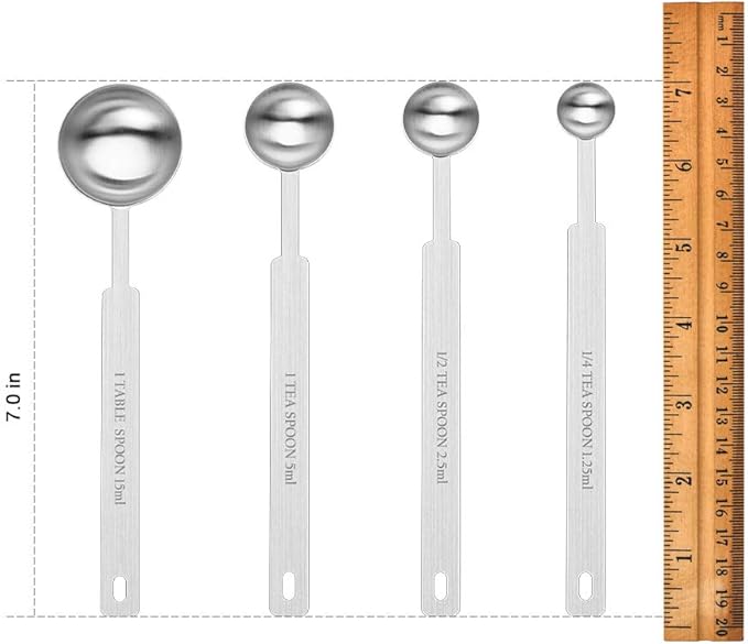 7 Inches Long Handle Measuring Spoons Set, Premium Stainless Steel Metal Spoon, Tablespoon & Teaspoon & Coffee Scoop, for Accurate Measure Liquid or Dry Ingredients, for Cooking Baking