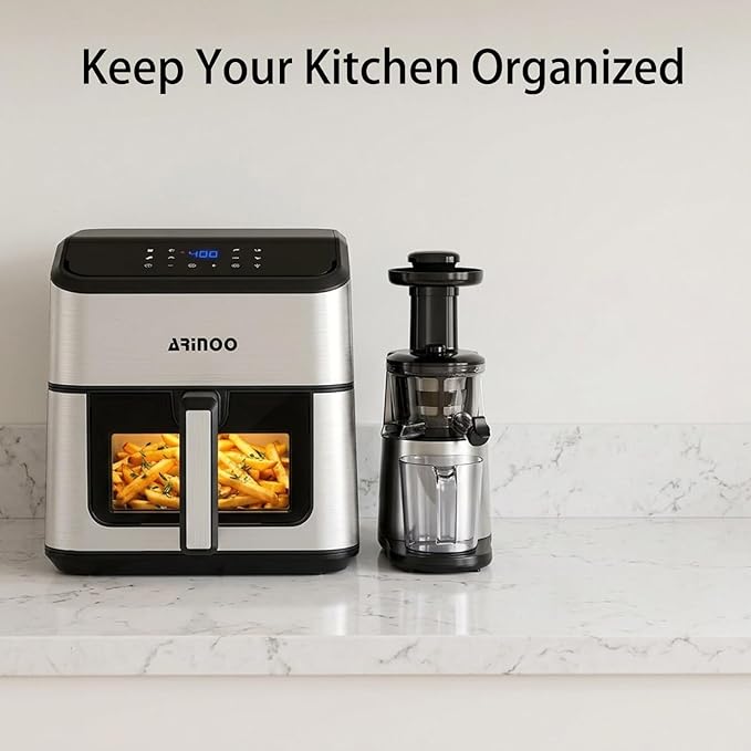 8 Qt Air Fryer Pro, 8-In-1 Air Fryer with Viewing Window, 360° Crispy, 80% Less Oil, Quiet, Nonstick Dishwasher-Safe Basket, 1500W, Recipe Book, Black