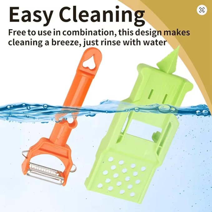 Pelador Multifuncional 2-En-1, Multi Cutter and Julienne Set with Grating Plate Great, 2025 Multifunctional Kitchenware Set with Grating Plate, Double-Edged for Easy Peeling (1 PCS)