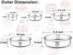 TeamFar Cake Pan, 4’’ - 6’’ - 8’’ - 9½’’ - 11’’, Stainless Steel Round Baking Tier Smash Cake Pans Set, Healthy & Heavy Duty, Mirror Finish & Dishwasher Safe - Set of 5