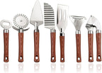 7-Piece Kitchen Tools and Gadgets Set with Wood Imitation Handle BRIIEC Stainless Steel Cooking Utensils Kitchen Accessories Includes Can Opener Garlic Press Peeler