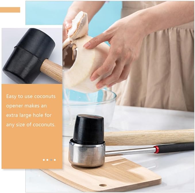 Healifty Stainless Steel Coconut Opener Tool Set 4pcs with Scraper Grater Puncher for Home Kitchen Use Household Coconut Shell Breaker and Meat Removal Gadget