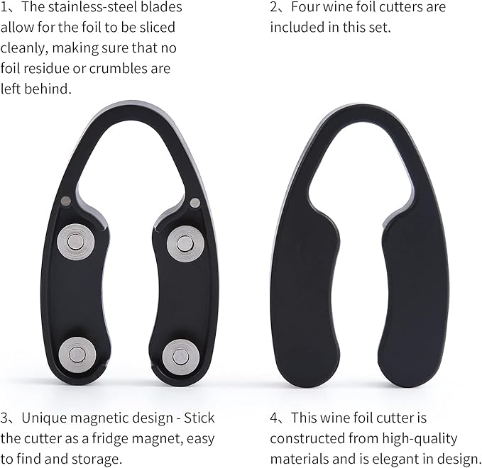 OHMAXHO 4 Pack Magnetic Wine Foil Cutter Tool,4 Stainless Blades Foil Remover for Wine Bottles,Removes Foil Top Effortlessly,Wine Bottle Opener Accessory,Gift for Wine Lovers,Black
