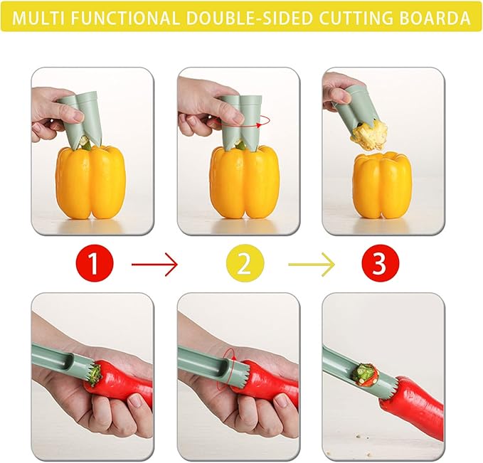 Pepper Corer, 2 in 1 Red Bell Pepper Seed Corer Remover Tool, Fruit & Vegetable Corers Quick Cave Tools for Jalapeno Cutter Deseeder, Yellow Red