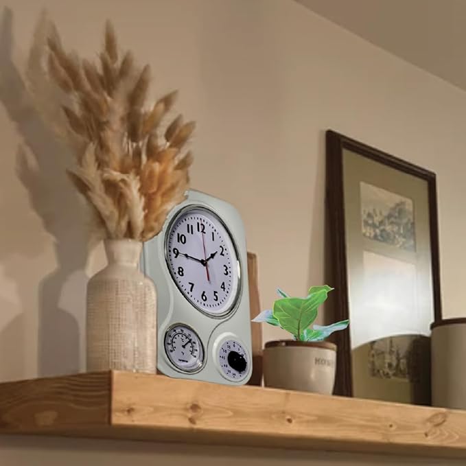 Lily's Home - 9.5 Inch x 12.5 Inch - Retro Kitchen Wall Clock, Vintage Wall Clock with a Thermometer and 60-Minute Timer, Ideal for Any Kitchen, Office, or Diner (White)