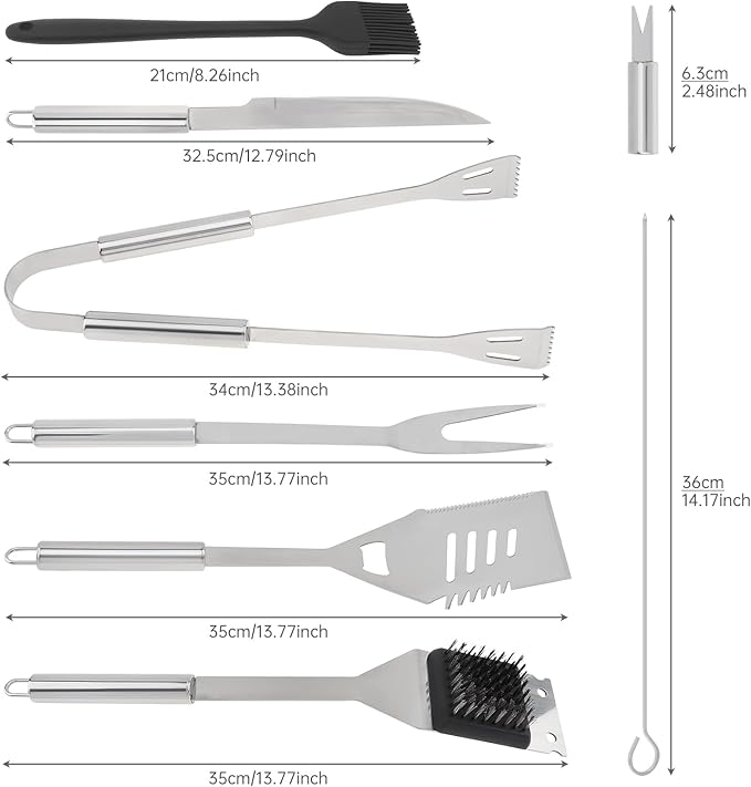 BBQ Grill Accessories Set, 14Pcs Barbecue Grill Tools, Stainless Steel BBQ Utensil Kit with Case for Smoker Camping, Idea Choice for Outdoor Kitchen Cooking, Gift for Men, Thanksgiving Day, Christmas