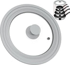 TOPULORS Universal Lid for Pots, Pans, and Skillets - Tempered Glass Lid with Silicone Rim Fits 8", 9", 9.5" Inner Diameter Cookware Frying Pan Cover Replacement Lid - Dishwasher Safe, Grey
