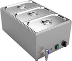 Valgus Commercial Grade Stainless Steel 3 Sections 17 Qt Bain Marie Food Warmers Electric Countertop Steamer with Lid and Tap for Parties, Banquet and Catering Events