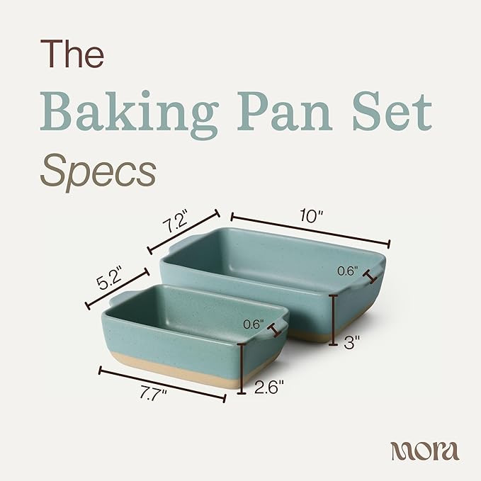Mora Ceramic Set of 2 Baking Dishes For Casserole, Banana Bread, Brownies, Broiling, Roasting, and Baking. 7x11 in and Loaf Pans - Porcelain Serving Bakeware from Oven to Table. Freezer Safe - Iris