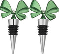 uxcell 2 Pcs Bow Wine Stopper, Reusable Wine Stoppers Airtight Leak-proof Bottle Plugs Liquor Saver Beer Beverage Glass Bottles Stopper for Bar Holiday Party Home Decor, Silver-Green