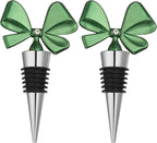 uxcell 2 Pcs Bow Wine Stopper, Reusable Wine Stoppers Airtight Leak-proof Bottle Plugs Liquor Saver Beer Beverage Glass Bottles Stopper for Bar Holiday Party Home Decor, Silver-Green