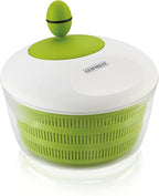 Leifheit Trend Green and White Salad Spinner, 4L Crank-Handle Salad Dryer with Non-Slip Base, Ergonomic Recessed Grip, Dual-Use Bowl for Serving or Draining, Dishwasher Safe Kitchen Tool