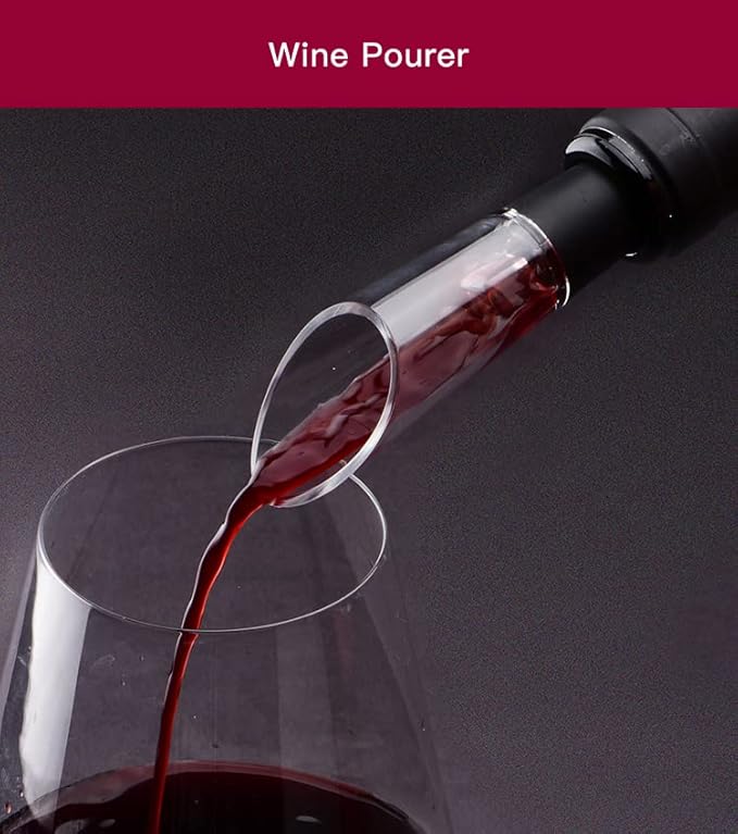 Black Electric Wine Bottle Opener Set 5-in-1 Wine Tool (Electric Bottle Opener+Pourer+Vacuum Stopper+Tin Cutting Knife+Storage Base) Wine Enthusiast Gift Essential for Home Bars