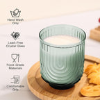 JOVGANK Green Vintage Glassware Set of 6-14Oz Green Water Drinking Glass, Art Deco Ripple Highball Glass, Whiskey Cocktail Glasses, for Bar Ice Coffee Juice, Housewarming Gifts and Mother's Day Gift