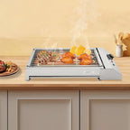 Electric Grill Griddle, Commercial Electric Indoor BBQ Grill with Temperature Control to 572°F, Removable Grill and Griddle Plates, Portable Stainless Steel Barbecue Oven Grill