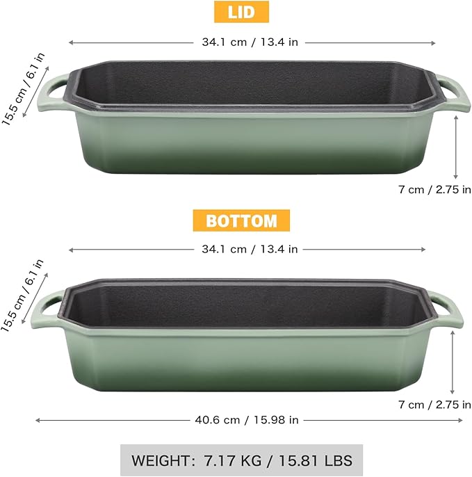 Flavehc Bread Pan Cast Iron Loaf Pan with Lid Bread Loaf Pan 13x5 Inch Enameled Cast Iron Sourdough Bread Pan,AquaGreen
