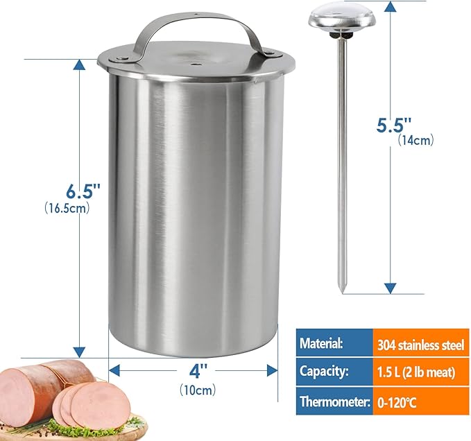 Stainless Steel Ham Maker Meat Press Cooker for Making Healthy Homemade Deli Meat with Thermometer - Kitchen Bacon Pressure Cookers Boiler Pot Pan Stove