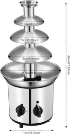 Chocolate Fountain, 4 Tier Chocolate Fondue Fountain, Electric Chocolate Melting Fountain Machine, 60oz Nacho Cheese Fountain with Spiral Splash-Proof Design for Parties, Weddings, Events
