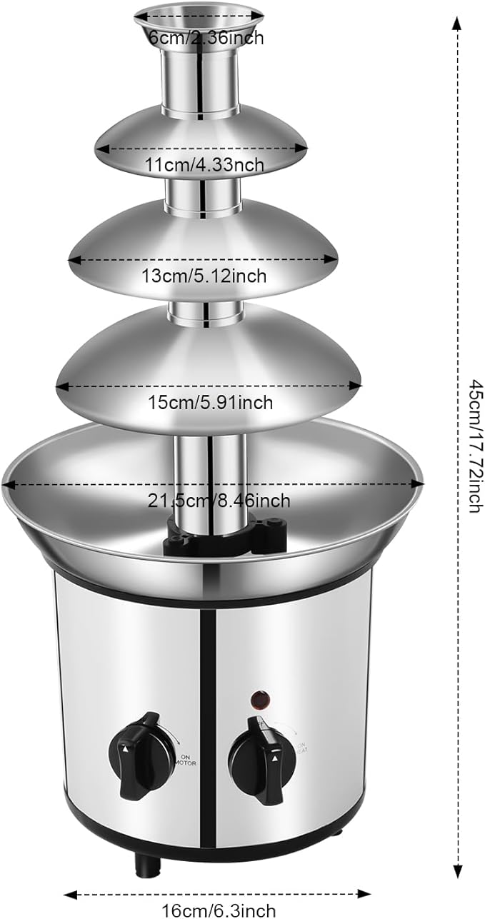 Chocolate Fountain, 4 Tier Chocolate Fondue Fountain, Electric Chocolate Melting Fountain Machine, 60oz Nacho Cheese Fountain with Spiral Splash-Proof Design for Parties, Weddings, Events