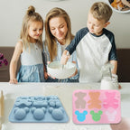 2 Pack Cute Bear Molds Silicone 6 Cavity 3D Cartoon Bear Themed Baking Mould Tray DIY Tool for Baby Shower Birthday Party Chocolate Cake Mousse Pastry Soap Crayons Cupcake Topper