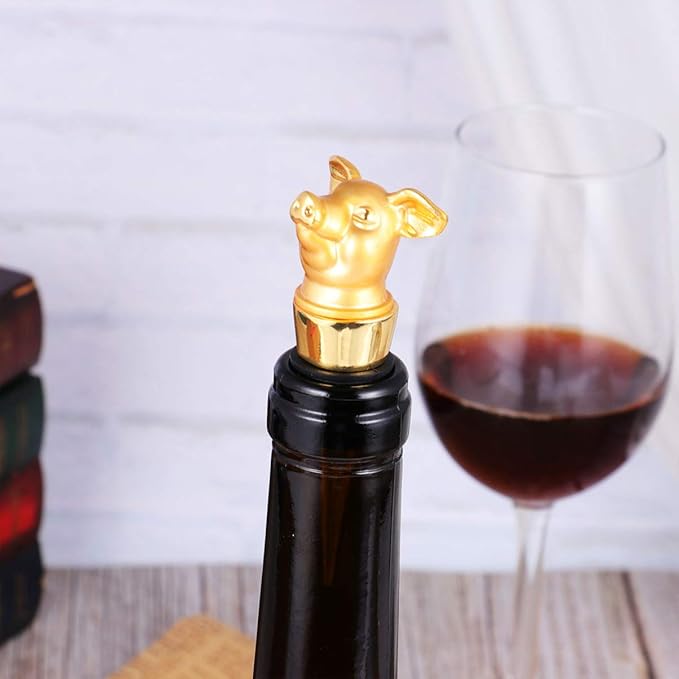 Hemoton Pig Wine Stopper Creative Animal Design Food Grade Alloy Bottle Plug for Wine Beer Vinegar Bottles Perfect for Bar Party Kitchen Use